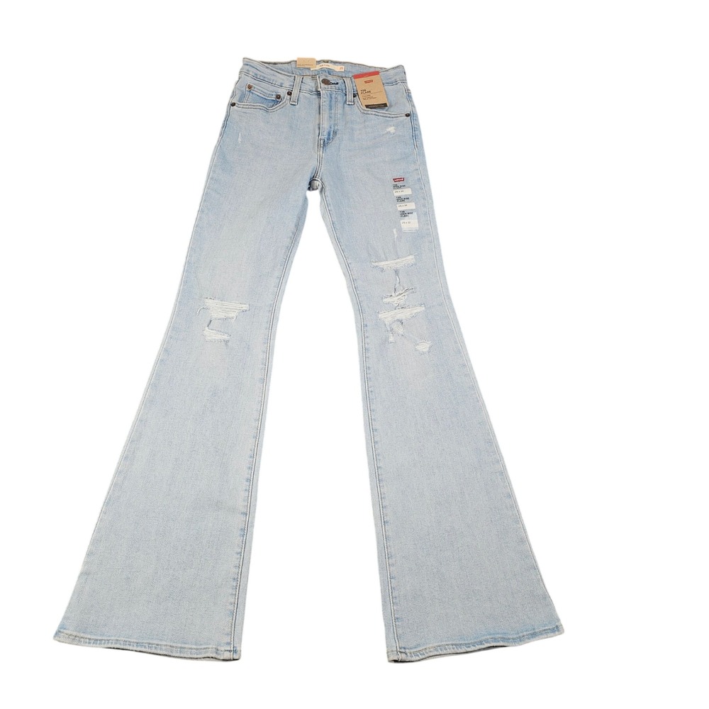 Levis 726 High Rise Flare Jeans Light Wash Distressed Ripped 25x32 A34100018